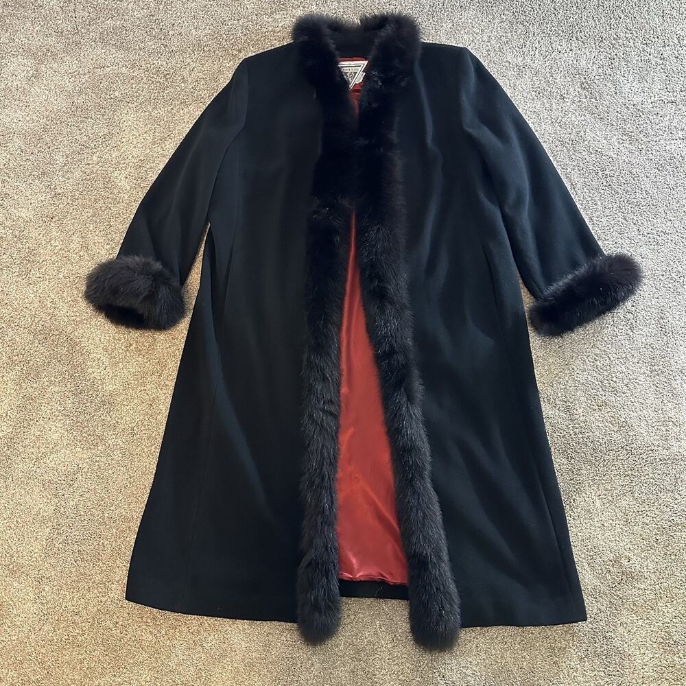 Vintage Marvin Richards Cashmere Fox Fur Midi Coat Y2K size 20 Or XL Mobwife